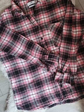 ๐ฉทChemise en flanelle COTON BIO ร carreaux rose/noir - Twik (Simons)